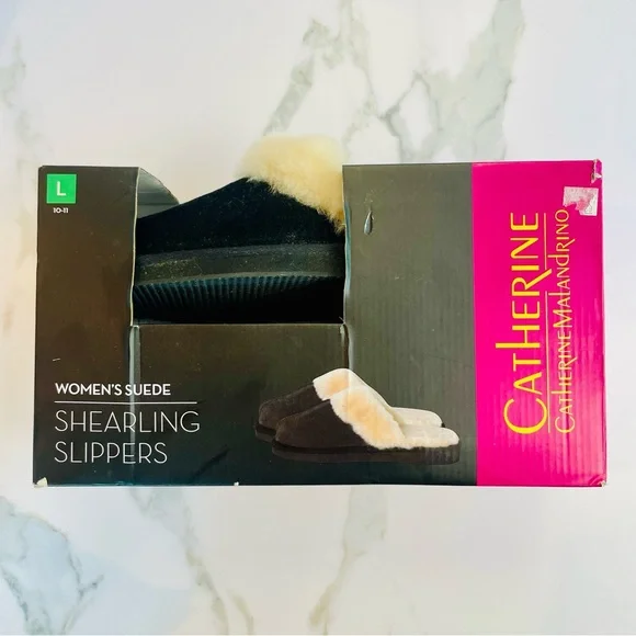 Catherine Malandrino Shearling Lined Genuine Suede Slippers Sz 9-11 Large NWB - Picture 1 of 12
